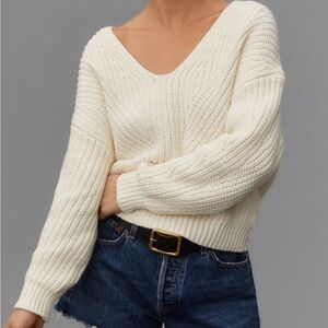 Anthropologie Maeve V neck ivory sweater